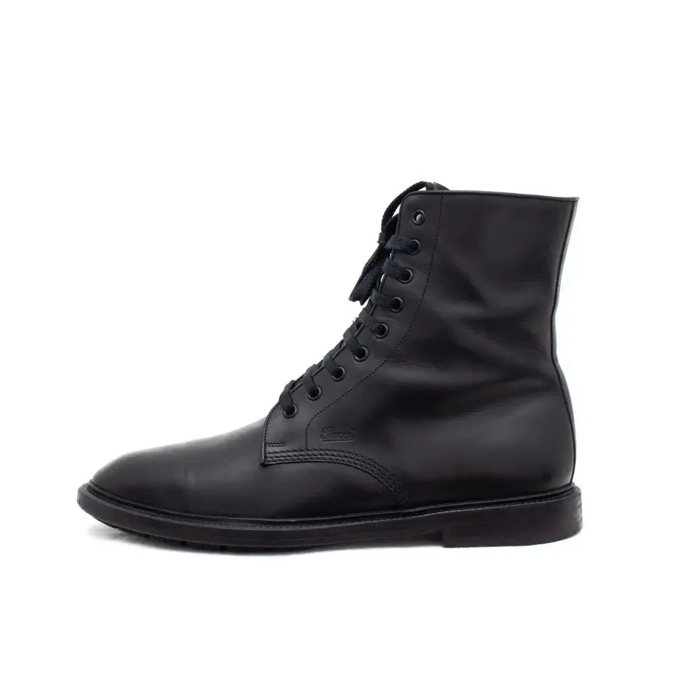 GUCCI Tom Ford Era Men's Leather Side-zip Combat Boot Black EU43.5/US10.5